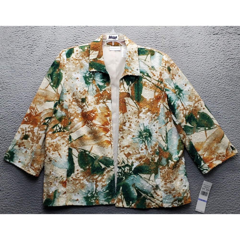 Alfred Dunner Blazer Jacket Womens 18 Multi Textured Abstract Floral Open Front
